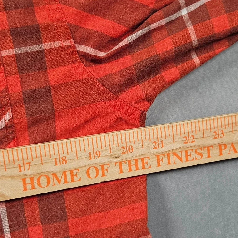 The North Face Button Up Shirt Mens Medium‎ Orange Plaid Pockets Lightweight